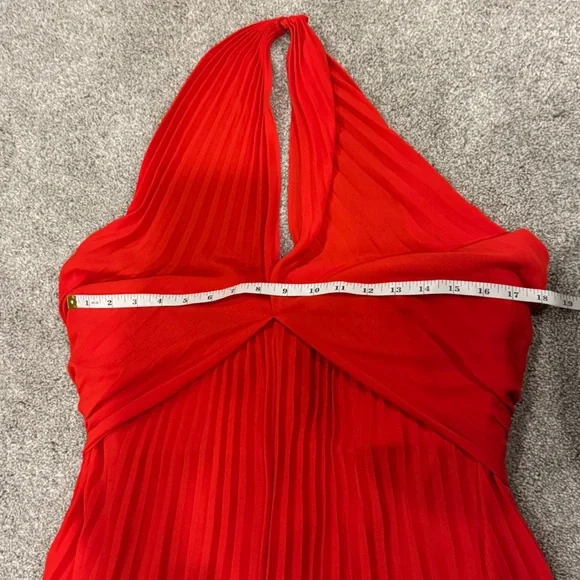 Reiss Roya Pleated Midi Halter Neck dress in Red Size 6